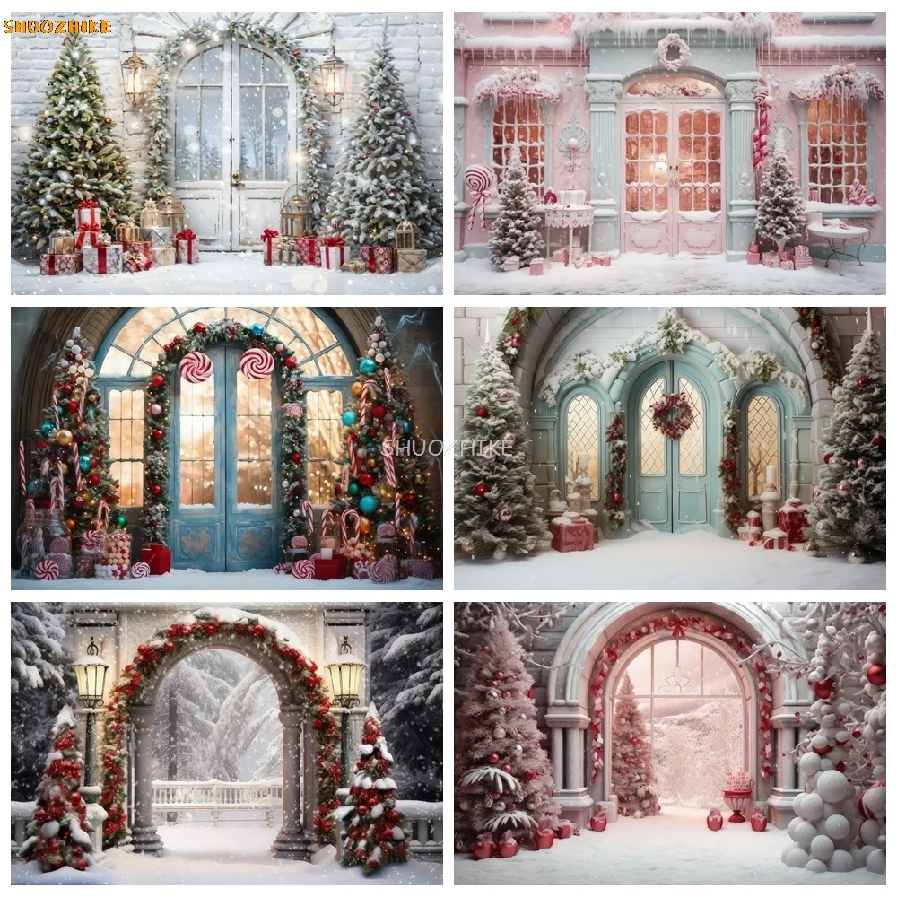 

New Year Christmas Backdrop Winter Snow Christmas Tree Fireplace Gifts Candy Xmas Eve Family Party Decor Photography Background