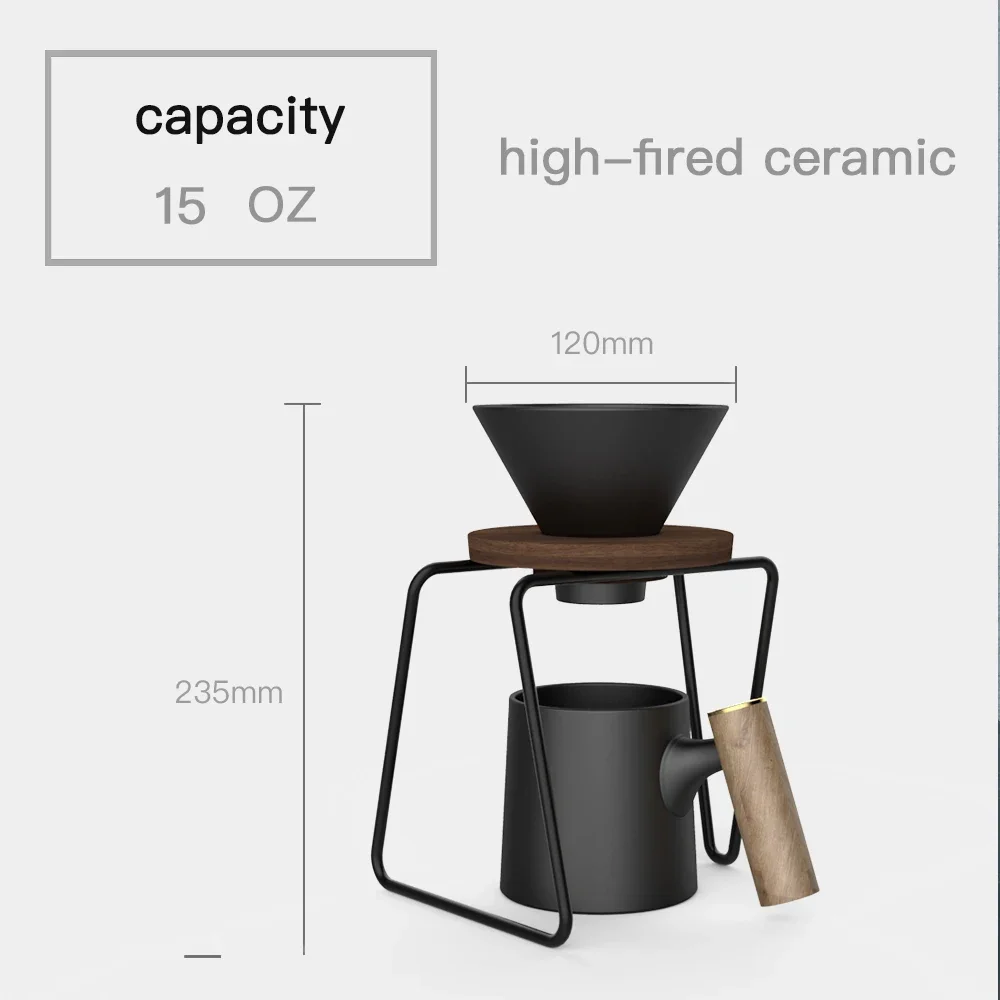 Eco Premium Black Ceramic Hot Coffee Drip Coffee Dripper Coffee Filter Dripper Maker And Stand Set