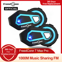 Freedconn T Max Pro Motorcycle Intercom Bluetooth Helmet Headset 6 Riders BT 5.0 1200M FM Motor Interphone Communicator Earphone