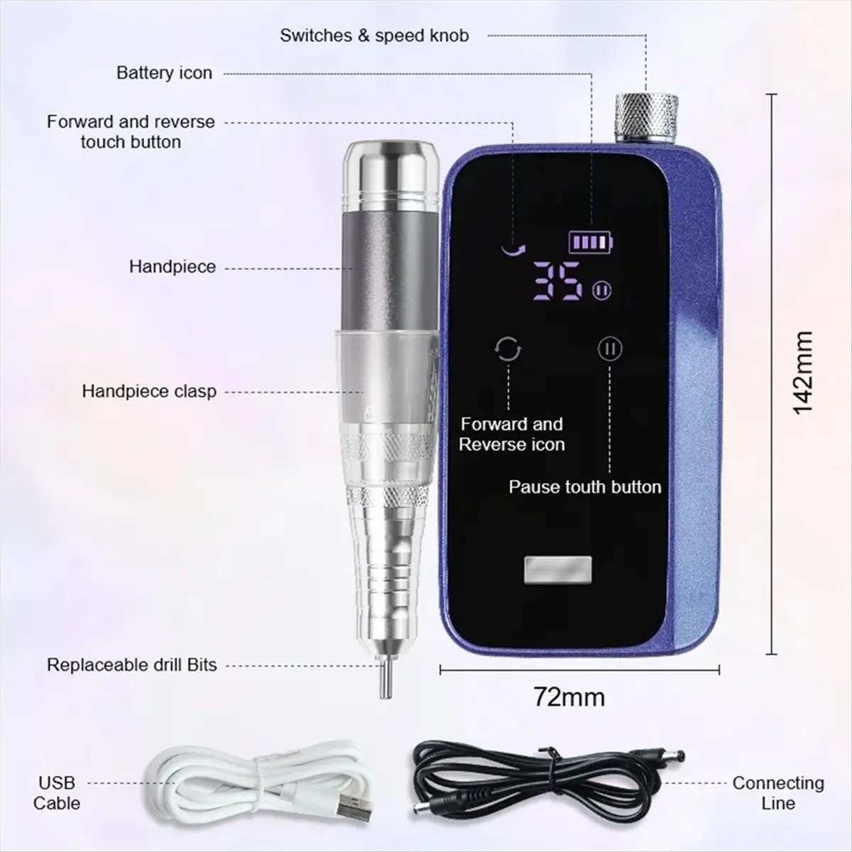 AC639★♠◐Electric Nail Drill Machine Professional Nail Drills for Gel Nails Polish Rechargeable Portable Nail File Manicure Tool