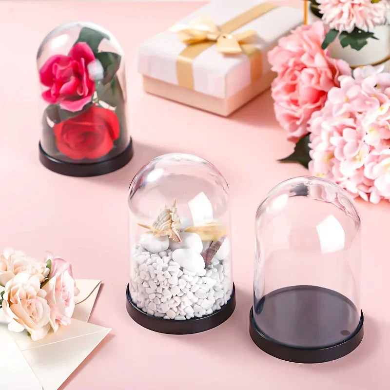 2026-DIY Transparent Plastic Bell Jar Dome Ball with Screw-On Lid Preserved Flower Jar, DIY Crafts Valentine's Day and Other