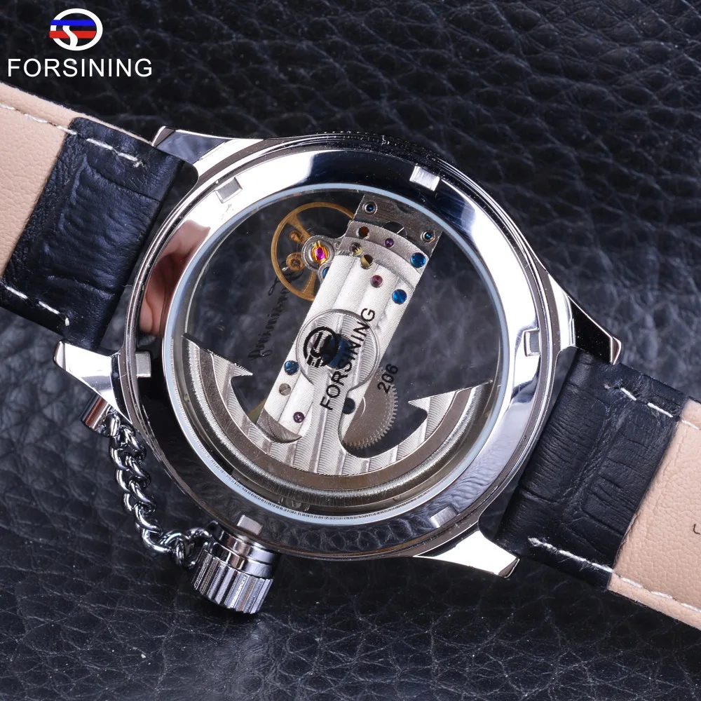 Fashion Forsining Top Brand Personalized Chain Double-sided Hollow Full Automatic Waterproof Mechanical Leather Tourbillon Watch