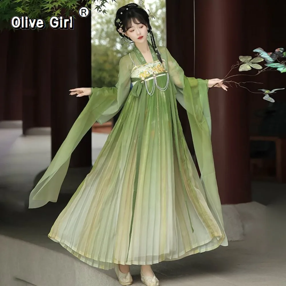 

Original Hanfu Chinese Dress Cosplay Party Princess Original Hanfu Summer Tang Style Double Breasted Top Pleated Skirt