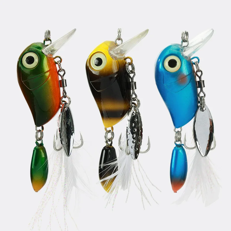 Micro tappy iscas de pesca manivela flutuante wobblers língua placa spinners de pesca colher com pena gira baixo truta crankbait isca artificial para tucunare promoção meia agua ultra light camarao artificial robal