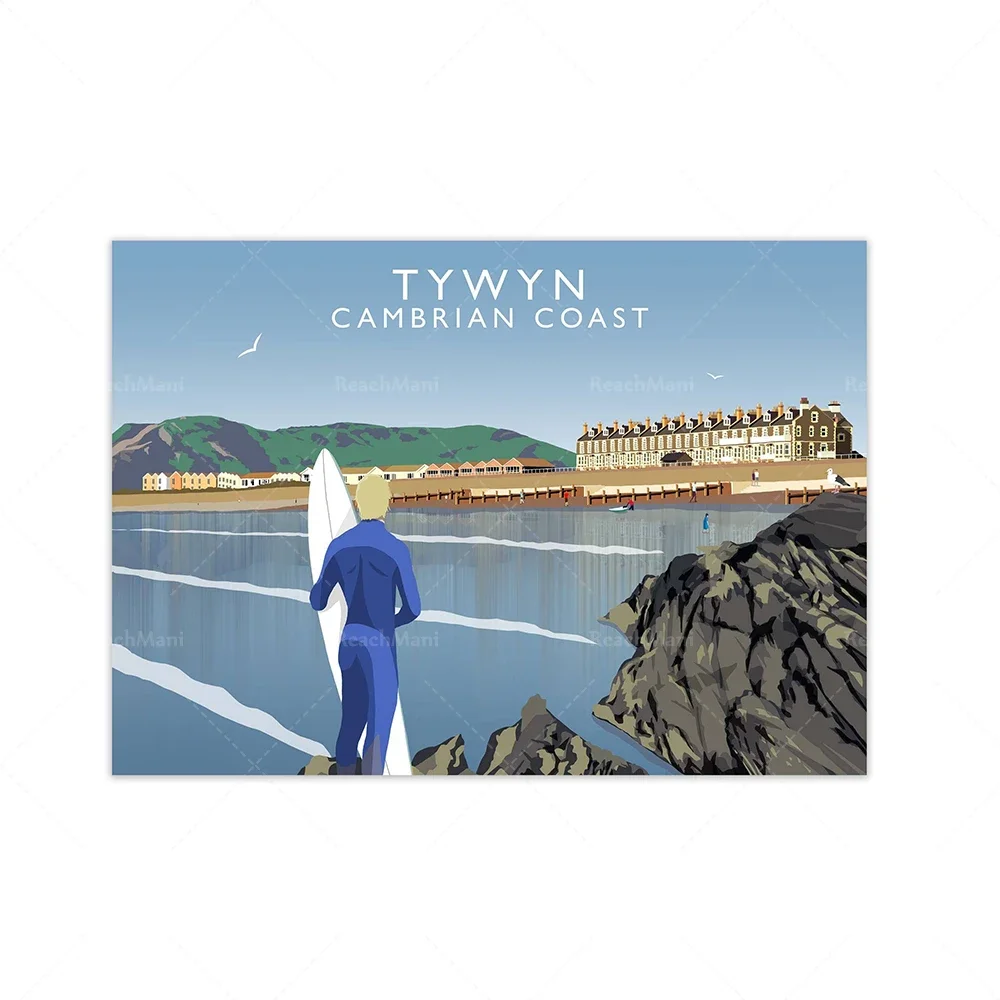Tywin Wales, Botanic Gardens, Barmouth Cambrian Coast, Cardiff Ross Park, Severn Bridge engraving, Monmouthshire travel poster