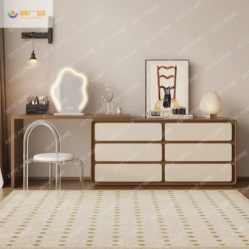 HHNew solid wood dresser bedroom modern light luxury simple makeup table end of bed corner storage cabinet