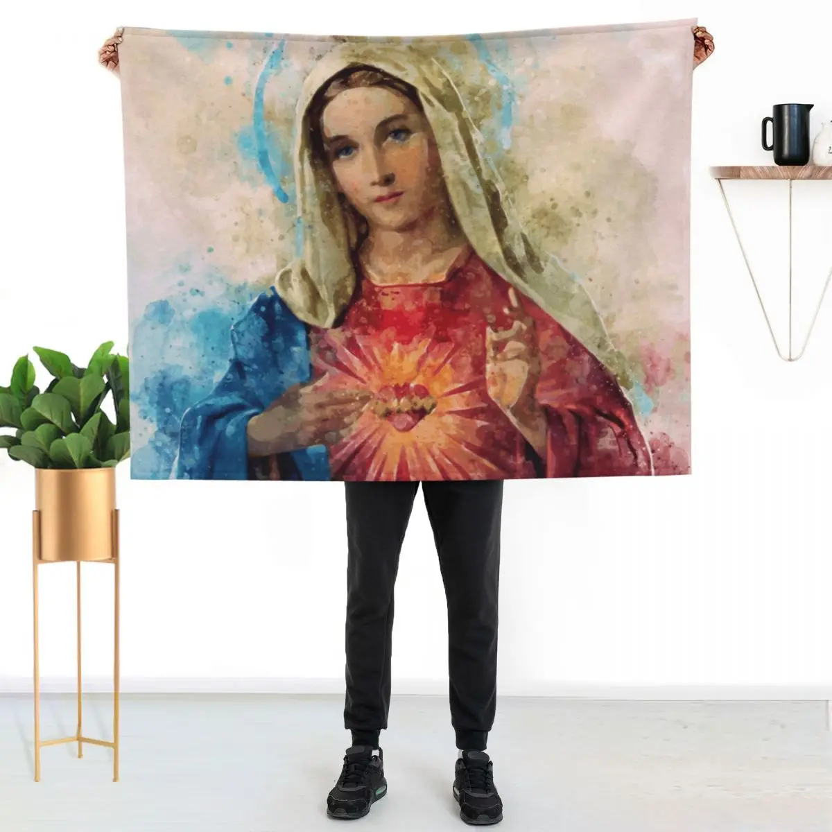 Immaculate Heart of Mary Watercolor Beautiful Nice Religious gift Throw Blanket Luxury Thicken Thin blankets and throws Blankets