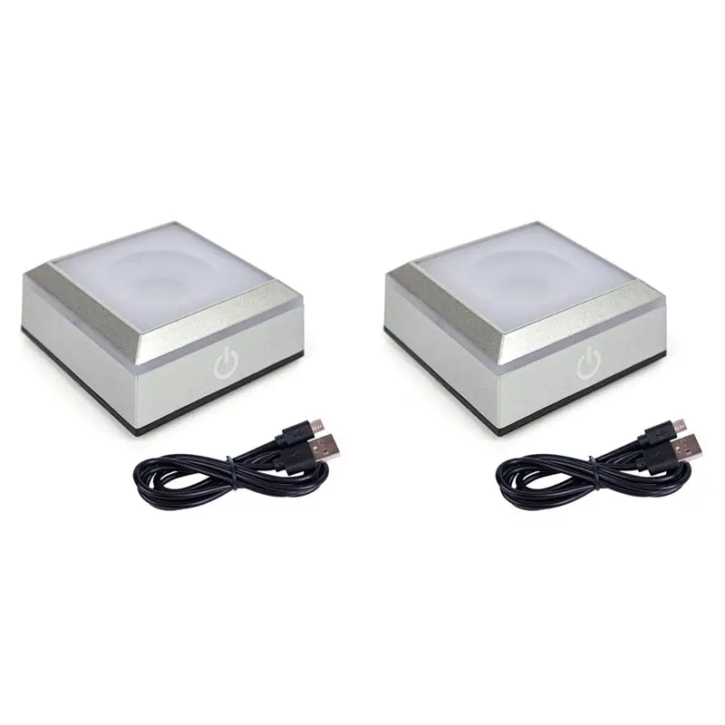 2X LED Lamp Base Stand Applicable To Crystal Art Glass Display Stand Inductive Touch Crystal Ball Lamp Base Silver-A45M
