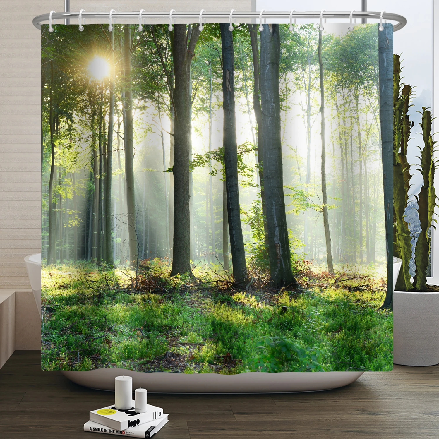 Natural Scenery Forest Shower Curtain Summer Jungle Tree Sunlight Landscape Bathroom Curtain Home Decor Waterproof Bath Curtain