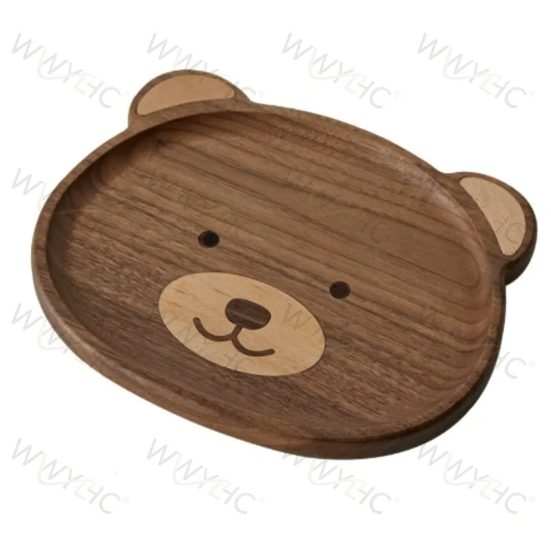 Cartoon Bear Ebony Black Walnut Wooden Fruit Storage Tray Suitable for Desktop Sundry Organizing