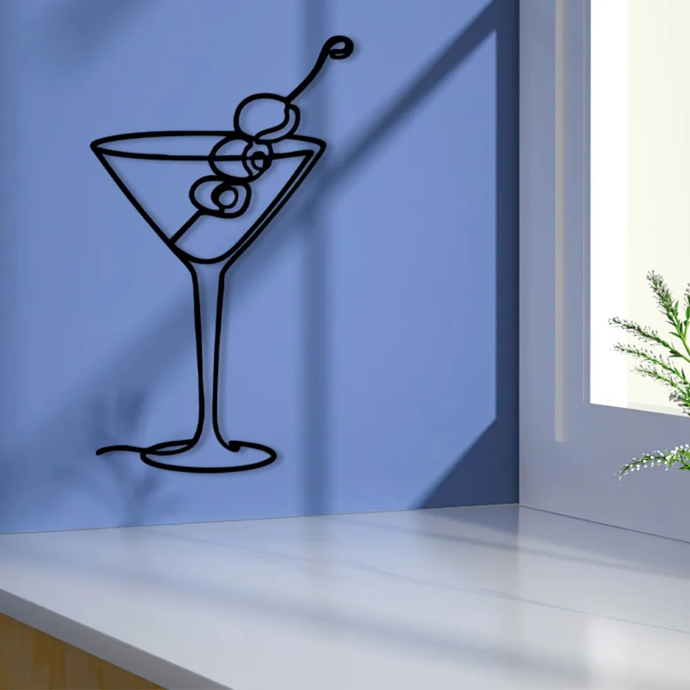 1pc Martini Glass Aluminum Wall Art Bar Home Decor Cocktail Themed Art Decor Waterproof Metal Wall Hanging Ornament