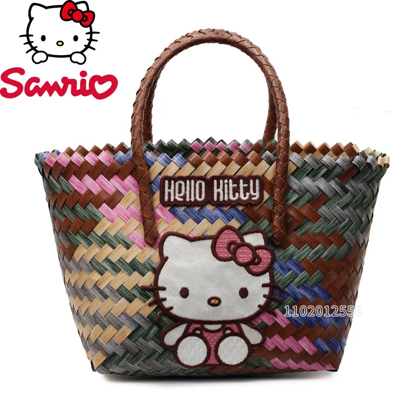 

Sanrio Hello Kitty New Woven Women's Handbag Cartoon Cute Woven Women's Bag Large Capacity Casual Woven Fashion Women's Bag