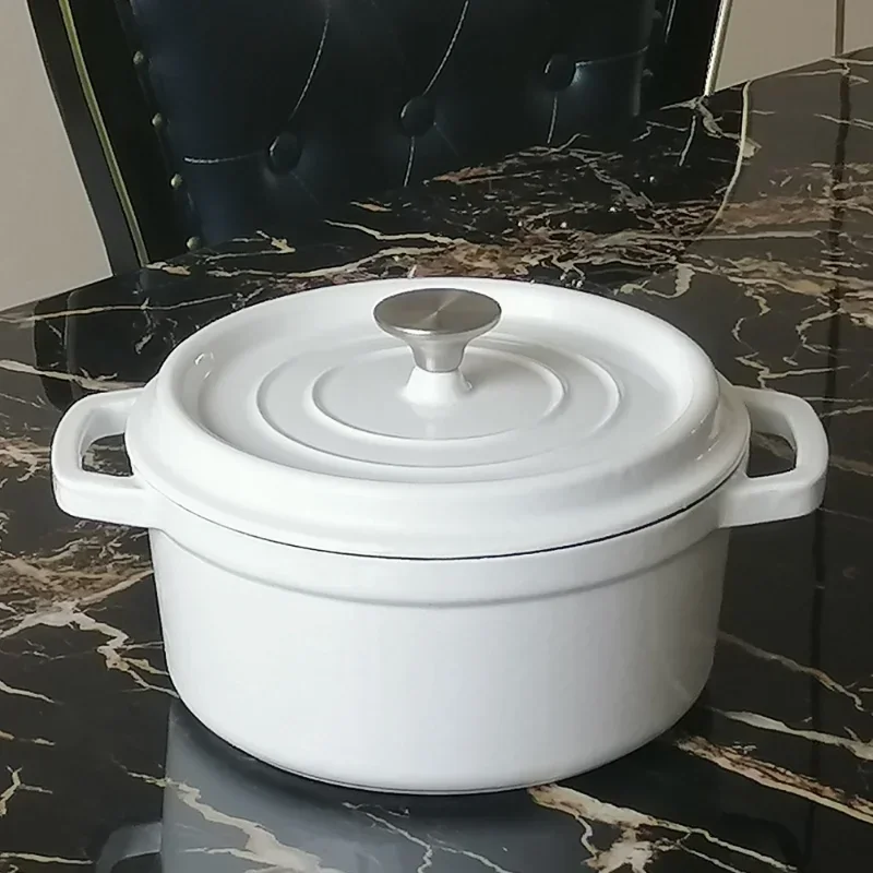 24CM Cast Iron Dutch Oven, Enamelled Multipurpose Stockpot, Oval Round Casserole with Lid, Dual Handle Cast Iron Cookware.