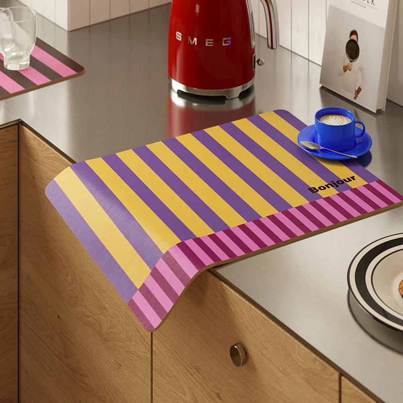 Memphis Rhapsody Kitchen Countertop Drain Mat Sink Faucet Free Cut Diatom Mud Non-slip Absorbent Mat