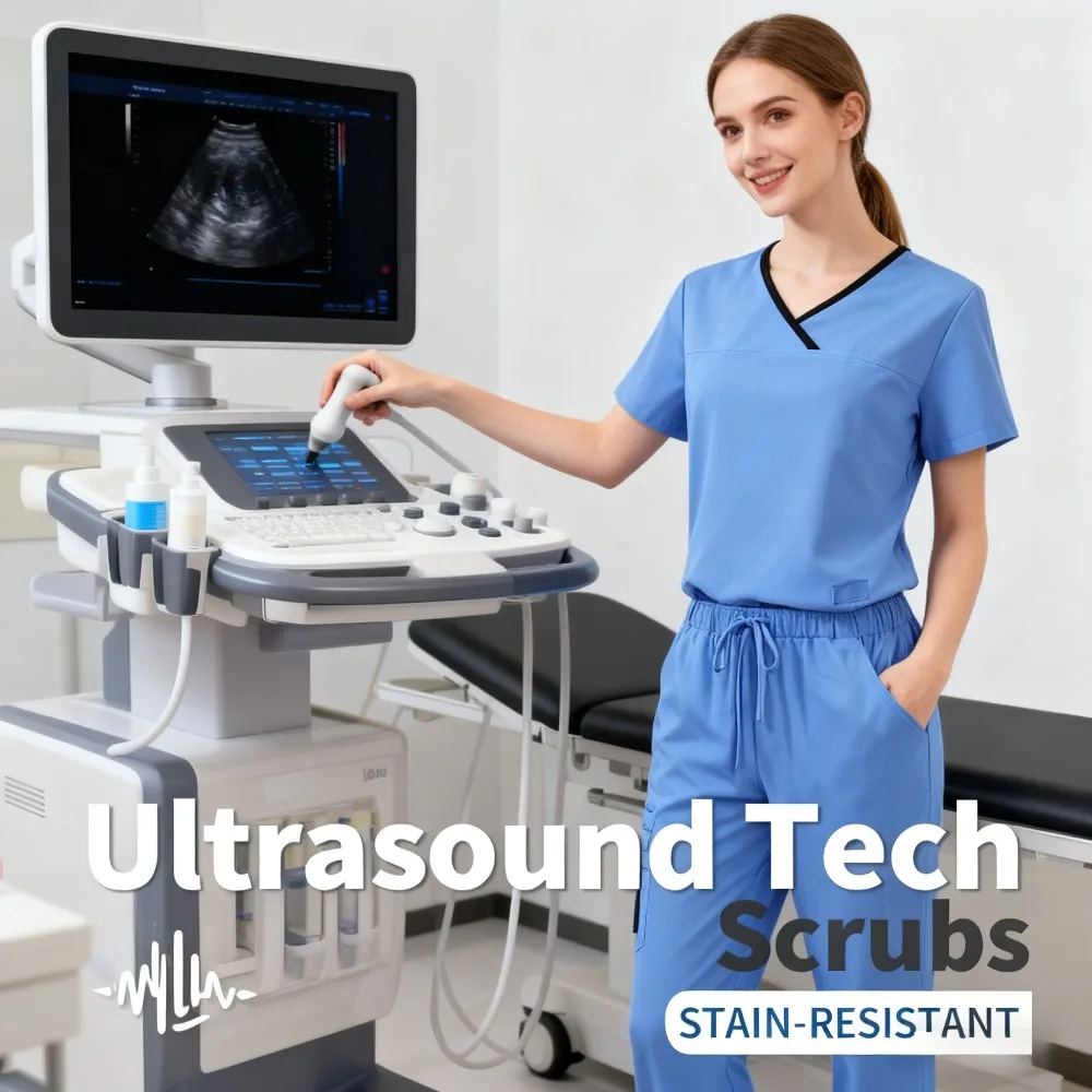 

Комплект рабочей формы с матовой отделкой, эластичный топ с карманами и брюки с прямыми штанинами для наряда красоты и медсестер