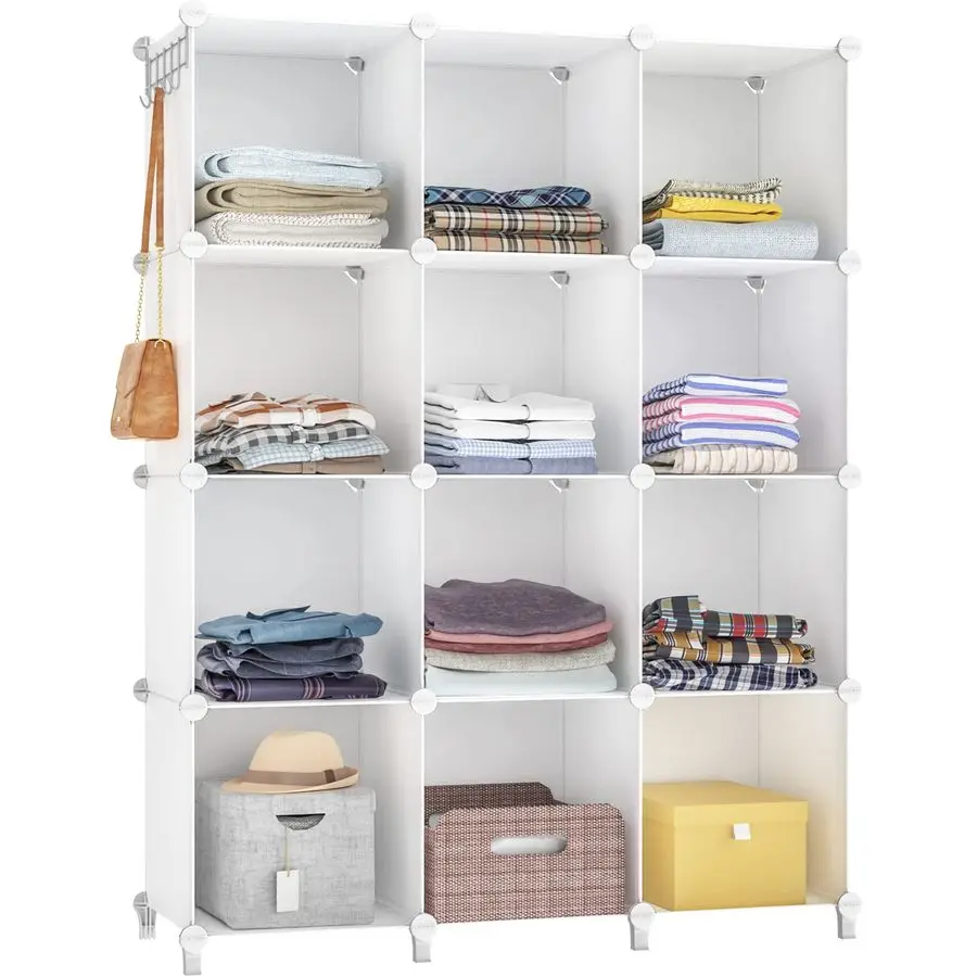 

Closet Organizer, 12Cube Closet Organizers and Storage, Portable Closet Shelves, Clothing Storage White