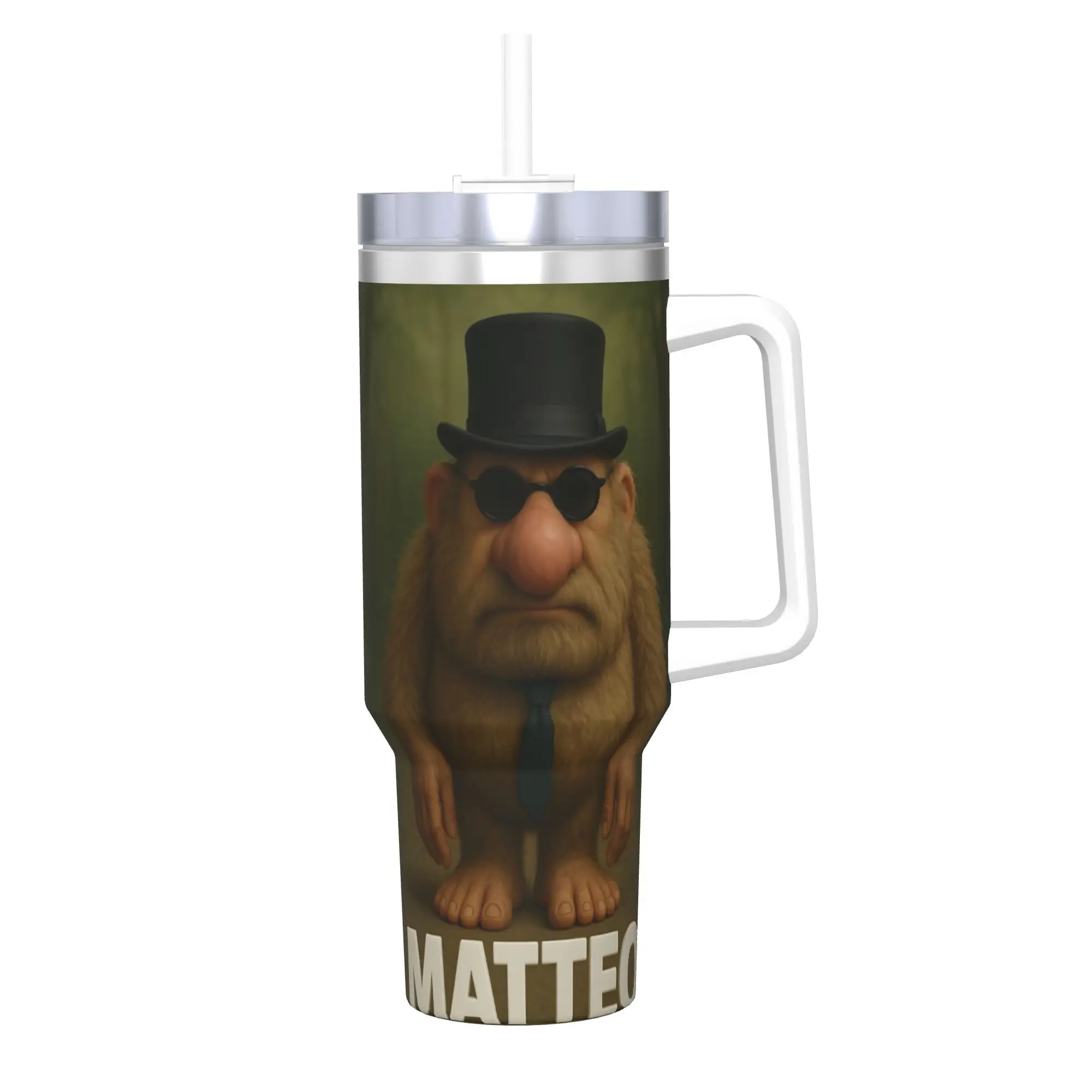Vaso Térmico de Acero Inoxidable Brainrot Mateo Italiano, Taza Térmica Mateooo, Antiderrames, para Bebidas Calientes, Tazas para Auto, Botella de Agua para Viaje
