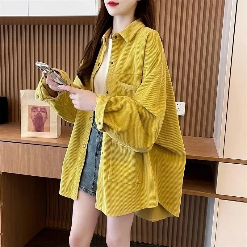 

​Loose Lazy Women's Corduroy Shirt Coat Spring Autumn Thin Blazer Designer Style Versatile Coat for Women​