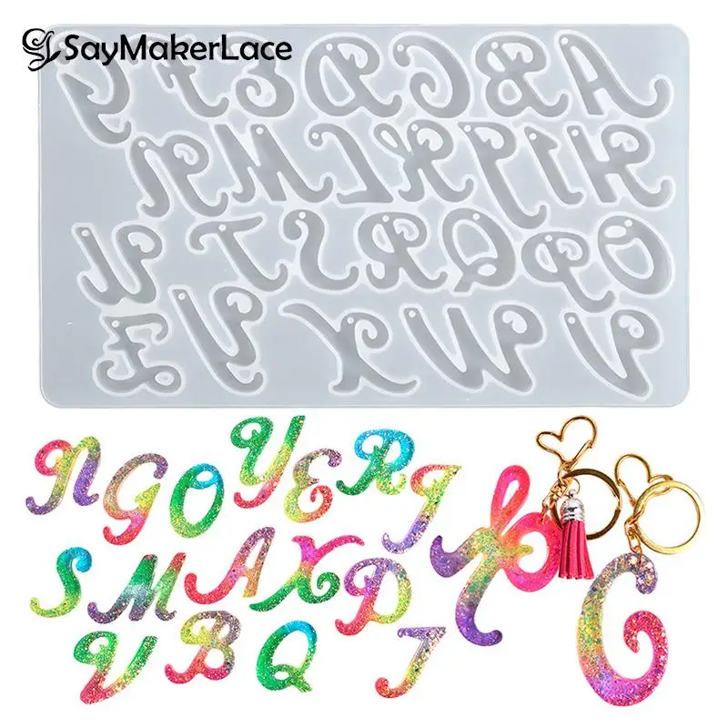 Moules à lettres en résine de Silicone pour fabrication de porte-clés, DIY, porte-clés, boucles d'oreilles, Alphabet, pendentif, Bracelet, clé