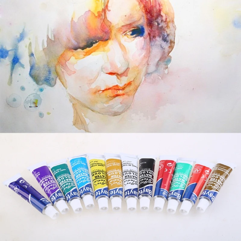 12 Colors Tubes 6ml Paint Tube Drawing Painting Watercolor Pigment Set With Brush Art Supplies For painting canvas fabric, paper