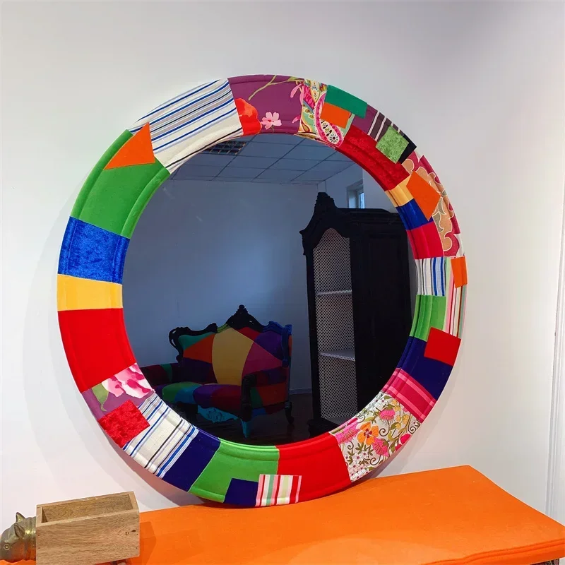 European-style colored round dressing mirror, wall-mounted porch cabinet mirror, store decoration princess dressing room
