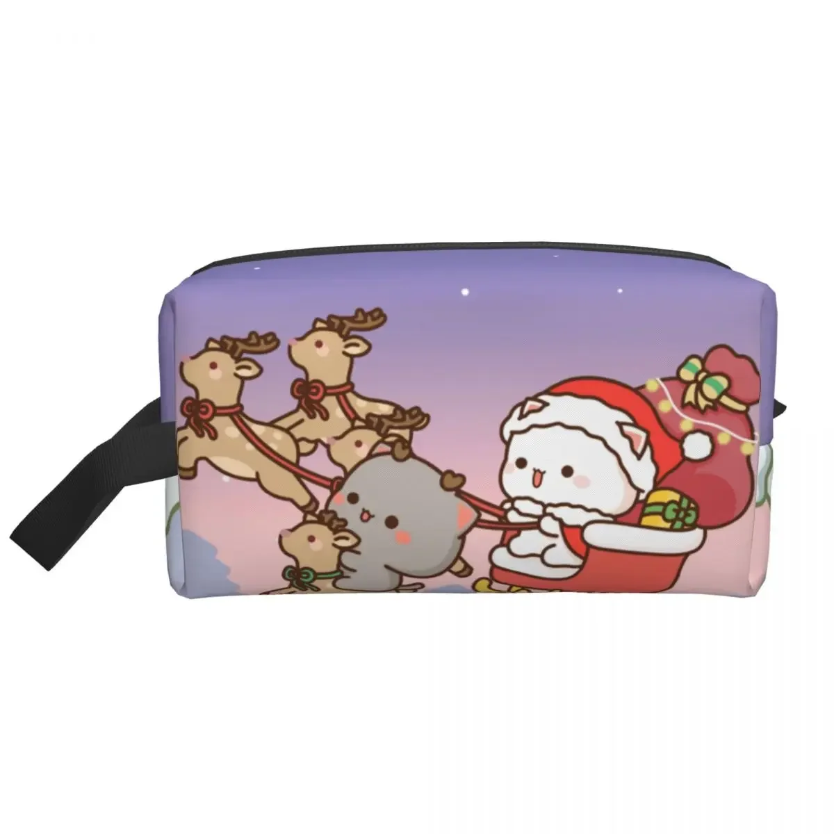 Custom Peach Goma Christmas Reindeer Sleigh Ride Cosmetic Bag Women Big Capacity Makeup Case Beauty Storage Toiletry Bags Box