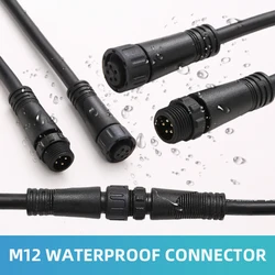 M12 Male Female Docking Connector Outdoor Waterproof IP67 2 3 4Pin Aviation Plug Socket for Automotive Industrial LED Power Cord