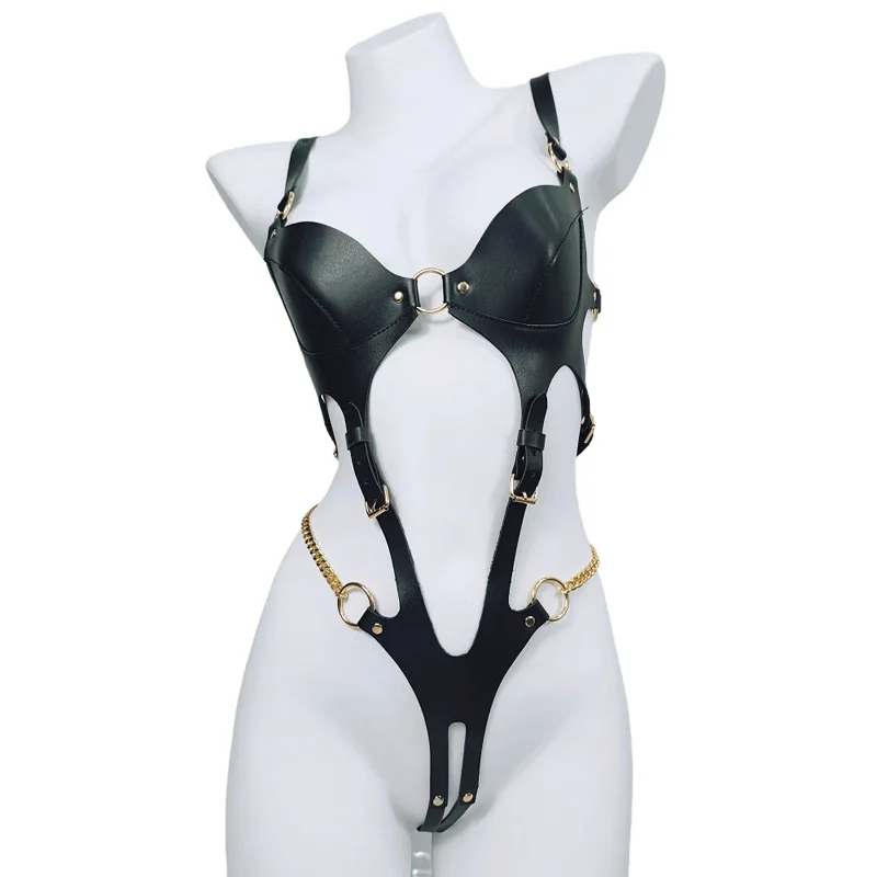 Arnés de cuerpo gótico bondage hueco para juegos de adultos, conjunto de correas ajustables, arnés de jaula corporal punk, cinturón de ligas para pierna, lencería sexy, body