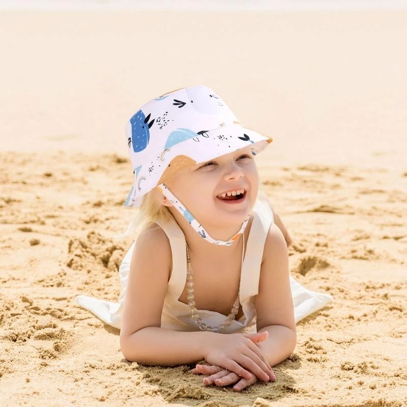 090B Sun Protective Bucket Hat for Toddler with Wind-proof Strap Baby Fisherman C