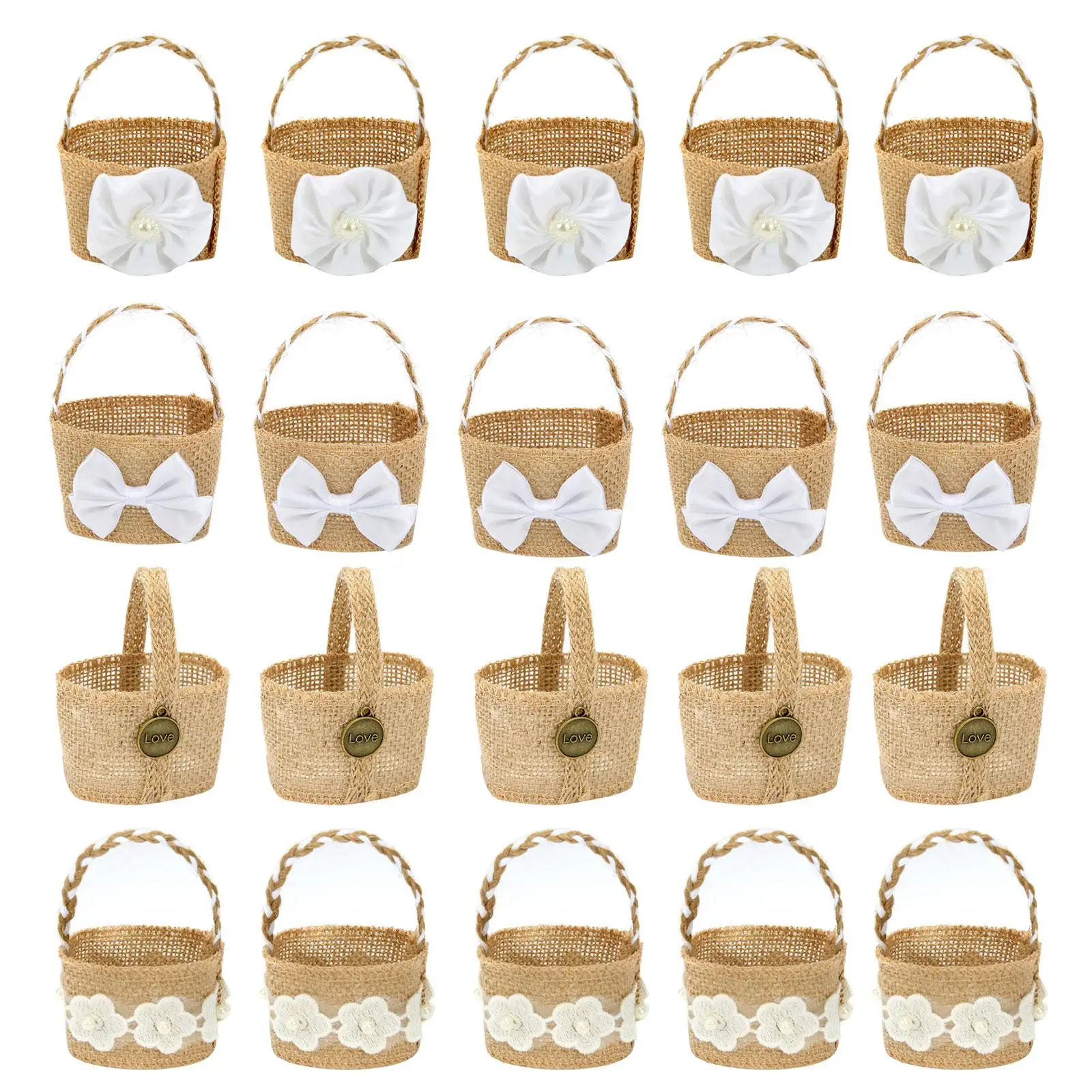 Vintage Burlap Wedding Basket for Petals Candy Gifts Flower Girl Bag Rustic Party Decoration Lightweight Portable for Ceremony