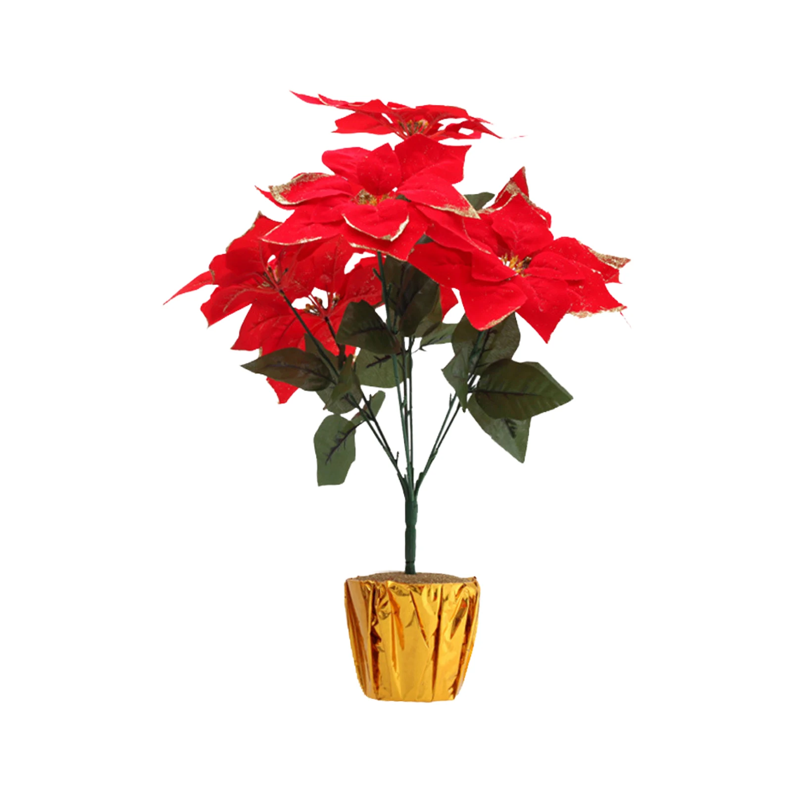 Artificial Plants Poinsettia Fake Flower 7 Heads Ornaments Artificial Potted Plant For Christmas New Year Decoration