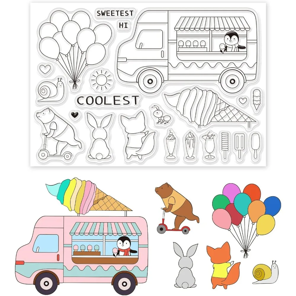 Ice Cream Truck Silicone Clear Stamps Summer Transparent Stamps for Cards Making DIY Scrapbooking Photo Album