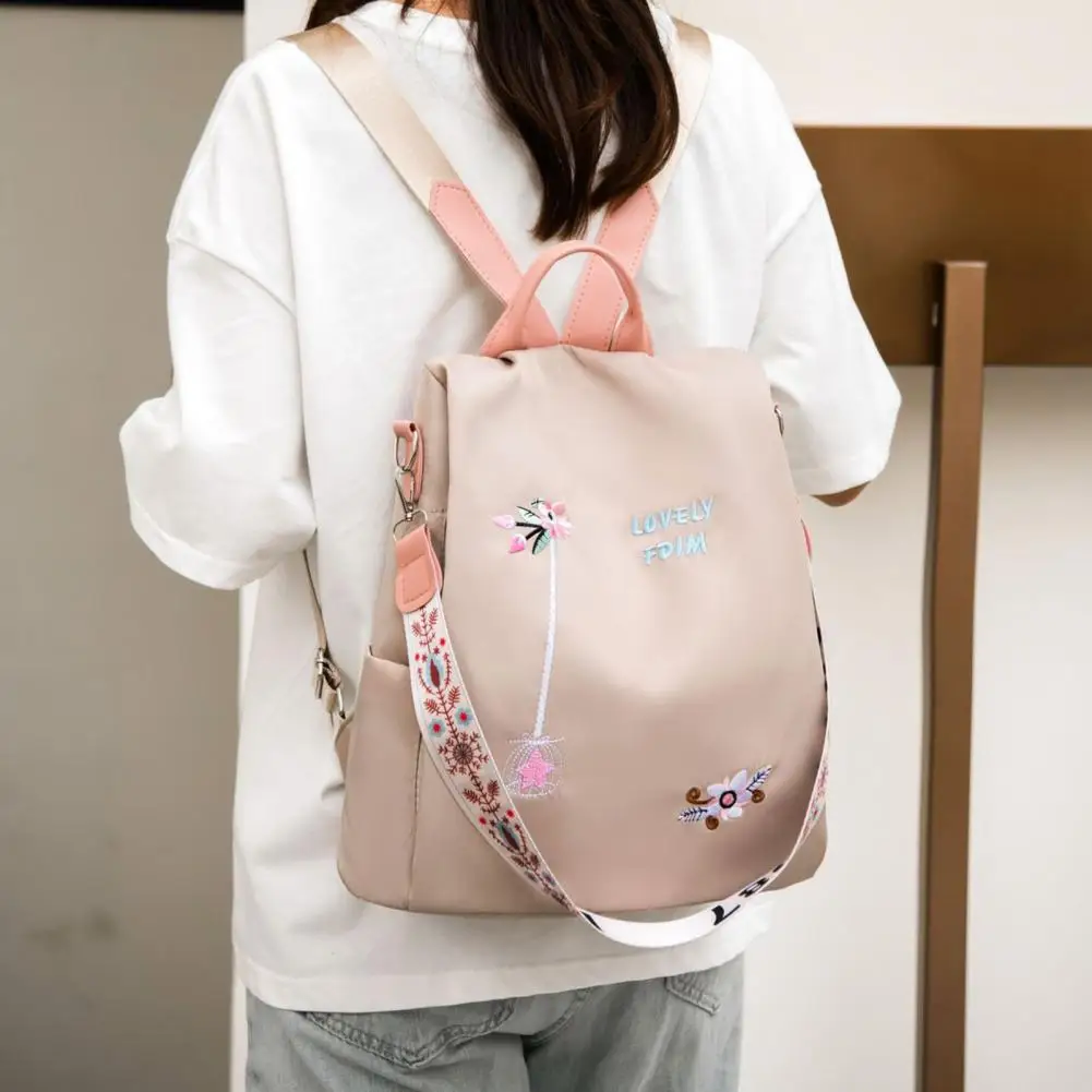 Backpack Nylon Shoulder Strap Large Capacity Literary Storage Flower Embroidery Travel Backpack Bag Women Shoulders Bag