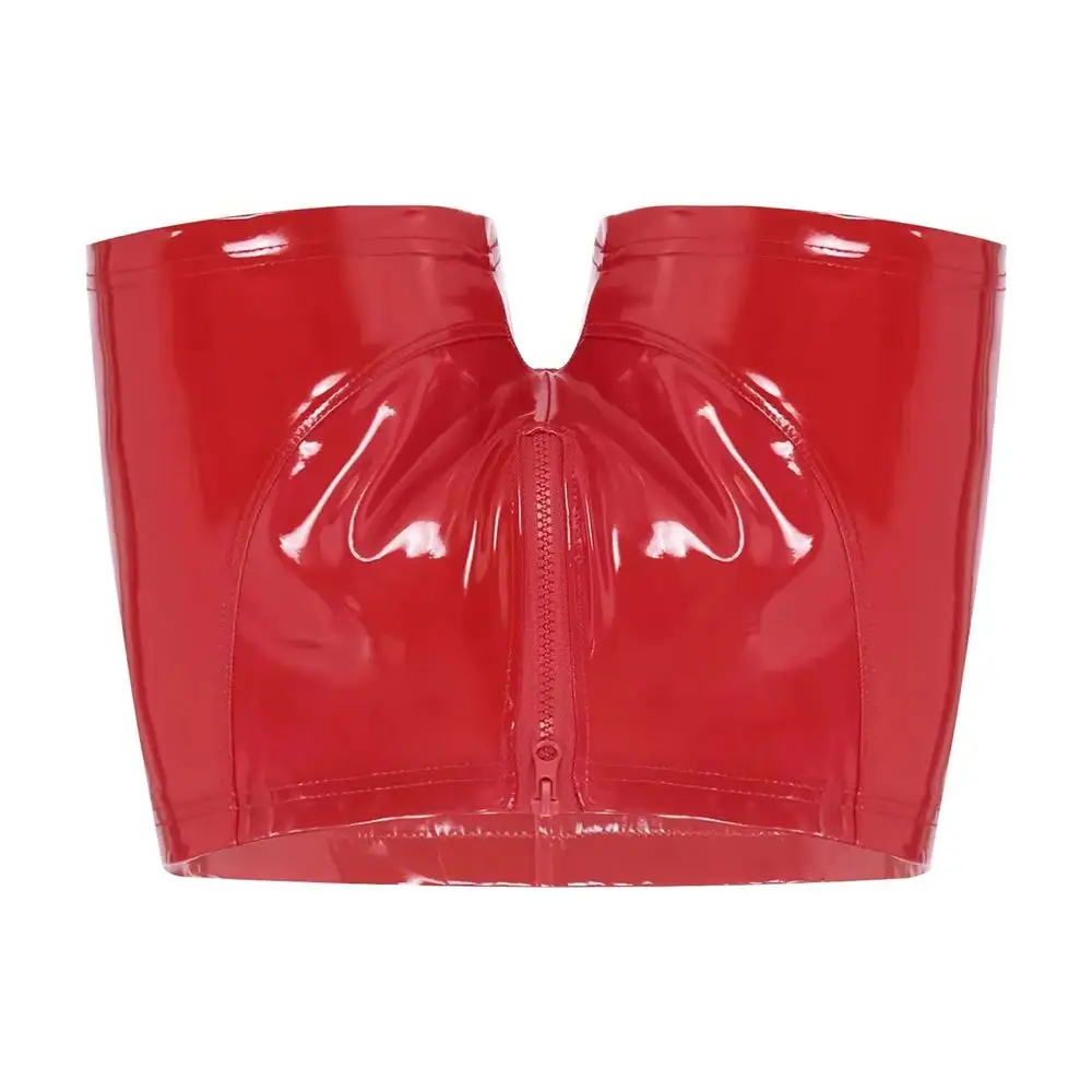 

S-5XL Boxers Bright Patent Leather Lingerie Show Package Hip Bright Leather Shorts Zipper Open Crotch Undershorts Sexy Underwear