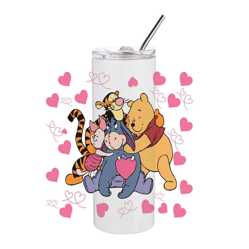 Imagem -06 - Miniso-cup Wrap para 20oz Tumblers Transferências Adesivos Faça Você Mesmo Decalque de Caneca Lavável Desenhos Animados 3d Pooh Amigo Design uv Dtf