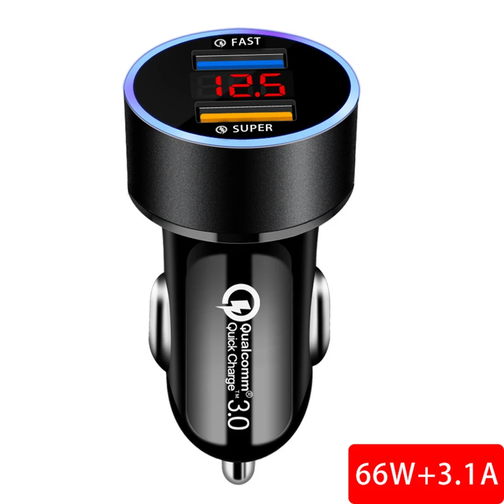 12 V 66W + 3.1A with Dual USB Ports Car Cigarette Lighter Car Charger LED Display Voltmeter