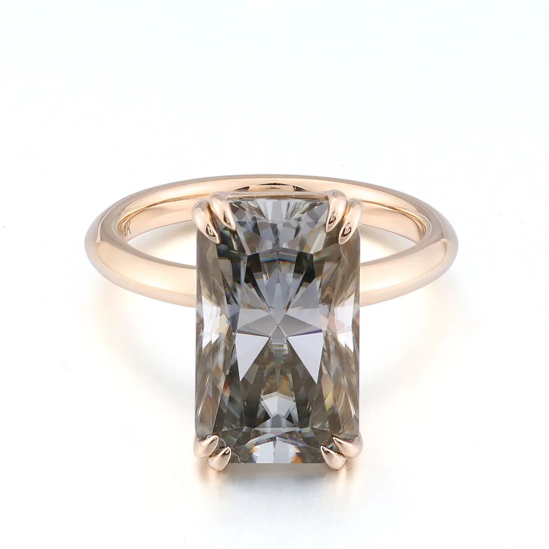 بروفانس 14K الذهب الأصفر خاتم سوليتير مع 9*15 مللي متر الزمرد قطع رمادي مويسانيتي الماس GRA شهادة للنساء خاتم الخطوبة #4