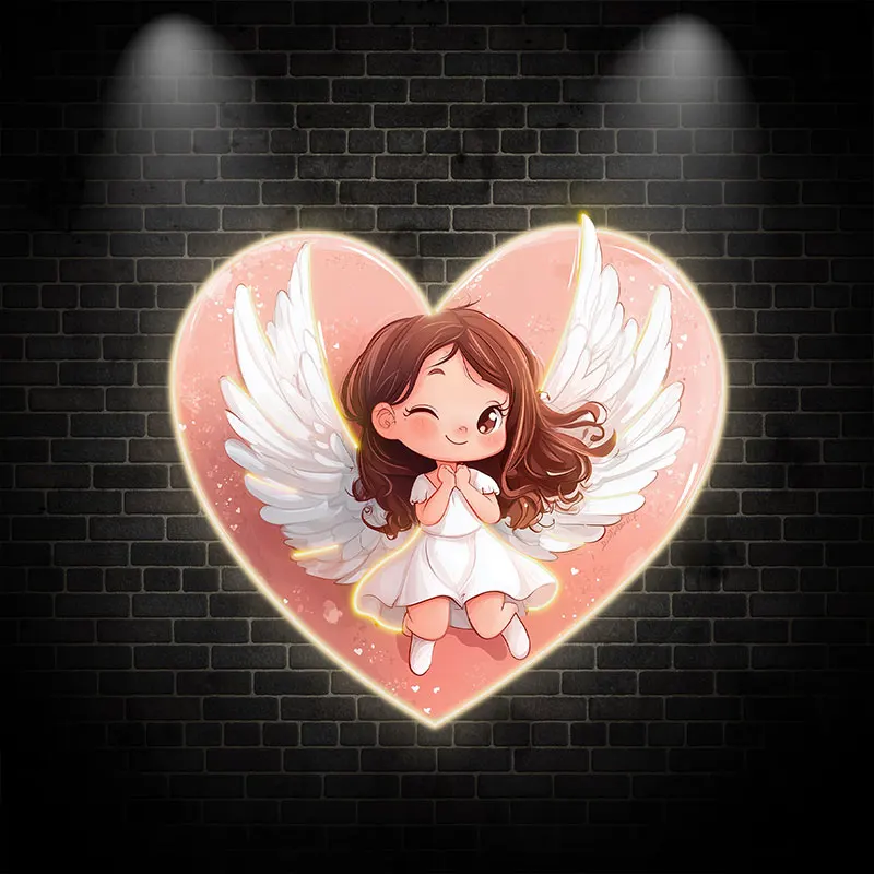 Toysign Cute Angel Girl Neon Light, Heart-shaped LED Sign for Kids Room or Nursery, Adorable Decorative Light, Perfect Gift Idea