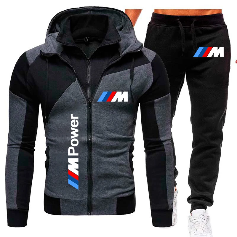 BMW Tracksuit Hoodie Sets Men BMW M Power Logo Sweat Suit Casual Jacket Sweatshirt+Pant 2 Piece Sportswear Autumn Men\'s Clothing