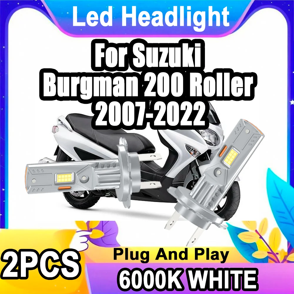 2PCS 3570 CSP Chips H7 LED Motorcycle Headlight Canbus High Power 6000K Moto Front Lamp For Suzuki Burgman 200 Roller 2007-2022