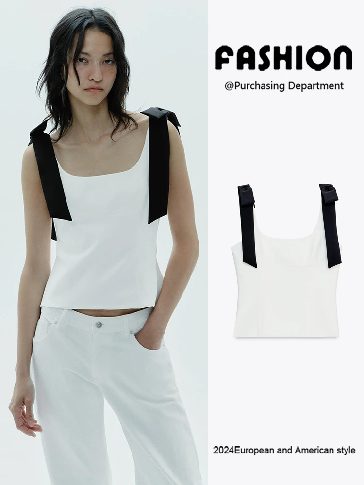 ملابس نسائية صيفية جديدة مرنة بدون أكمام على شكل فراشة مزينة بعقدة على شكل فراشة متعددة الاستخدامات للتخسيس ملابس عصرية على ا...