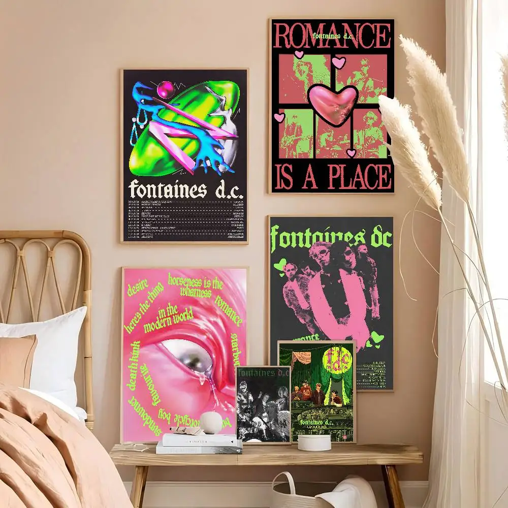 Band F-Fontaines DC Romance Anime Poster Sticky Fancy Wandaufkleber für Wohnzimmer Bar Dekoration Zimmer Wanddekoration