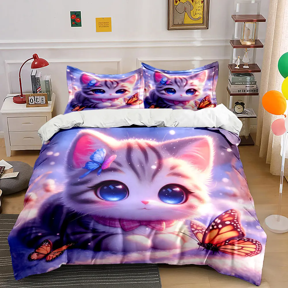 

Lovely kitten with butterflies Print Soft Comfortable Duvet Cover Bedding Set Included 1*Duvet Cover 2*Pillowcases Luxury Gift
