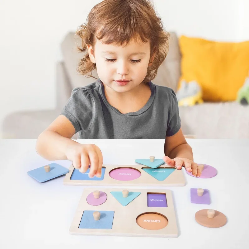 

Wooden Macaron Color Magnetic Geometry Hand Grasping Board Children's Jigsaw Puzzle Board Early Education Educational Toy