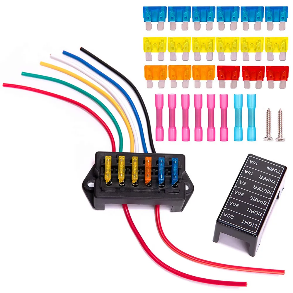 6 Way DC 12v 24V 32V Car Fuse Box Circuit Car Trailer Auto Blade Fuse Box Block Holder ATC ATO 2-input 6-ouput Wire Connector