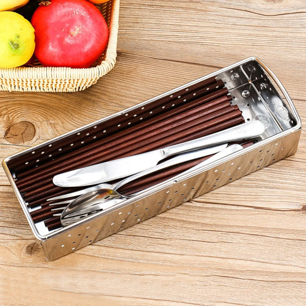 

Stainless Steel Chopstick Box Small Flatware Holder Kitchen Utensil Organizer Drying Rack Cooking Tool Storage Container