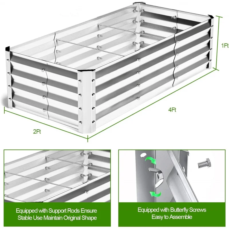 Large Bottomless Galvanized Garden Planting Bed Kit4×2×1ftMetal flower pot box is suitable for outdoor gardening, vegetable, her view 4