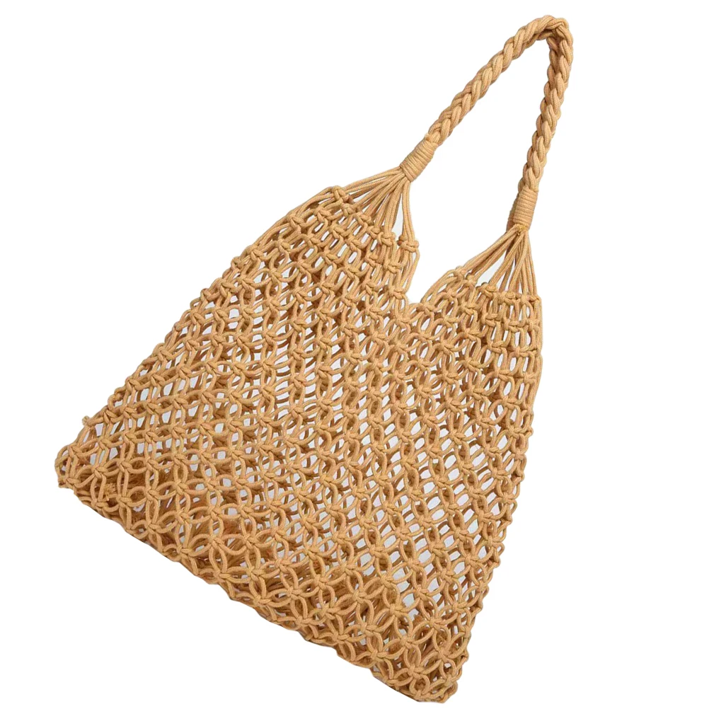 

Crochet Cotton Rope Beach Bag Woven Tote Women Summer Shopping Handbag Resistance Fashionable Long Lasting Unique