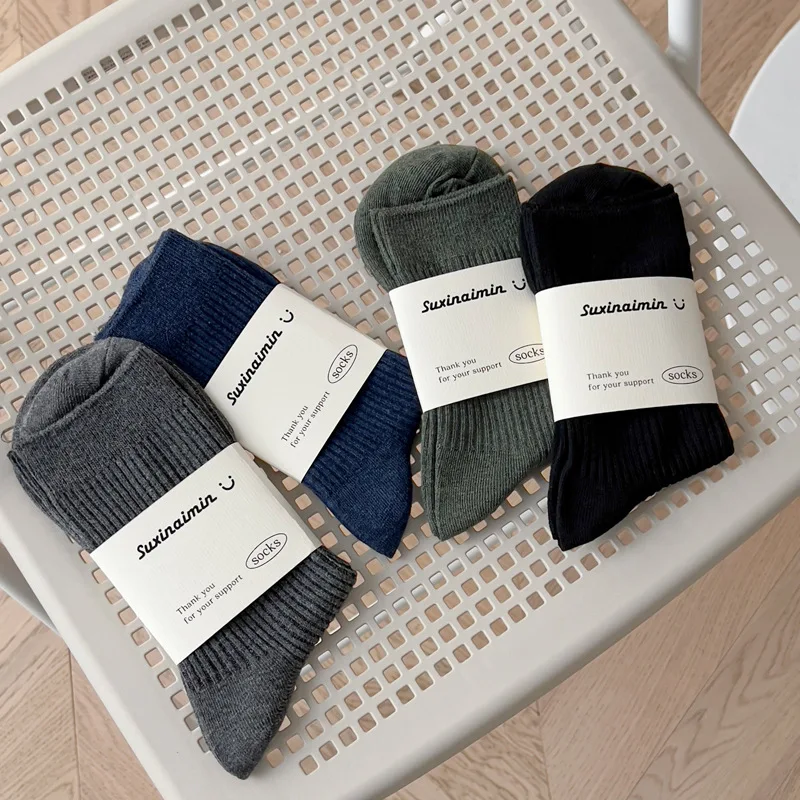 

5 Pairs/Lot Mens Socks Solid Color Socks Bussiness Cotton New Fashion Socks For Male Mid Tube 2023 New Sock Free Shipping