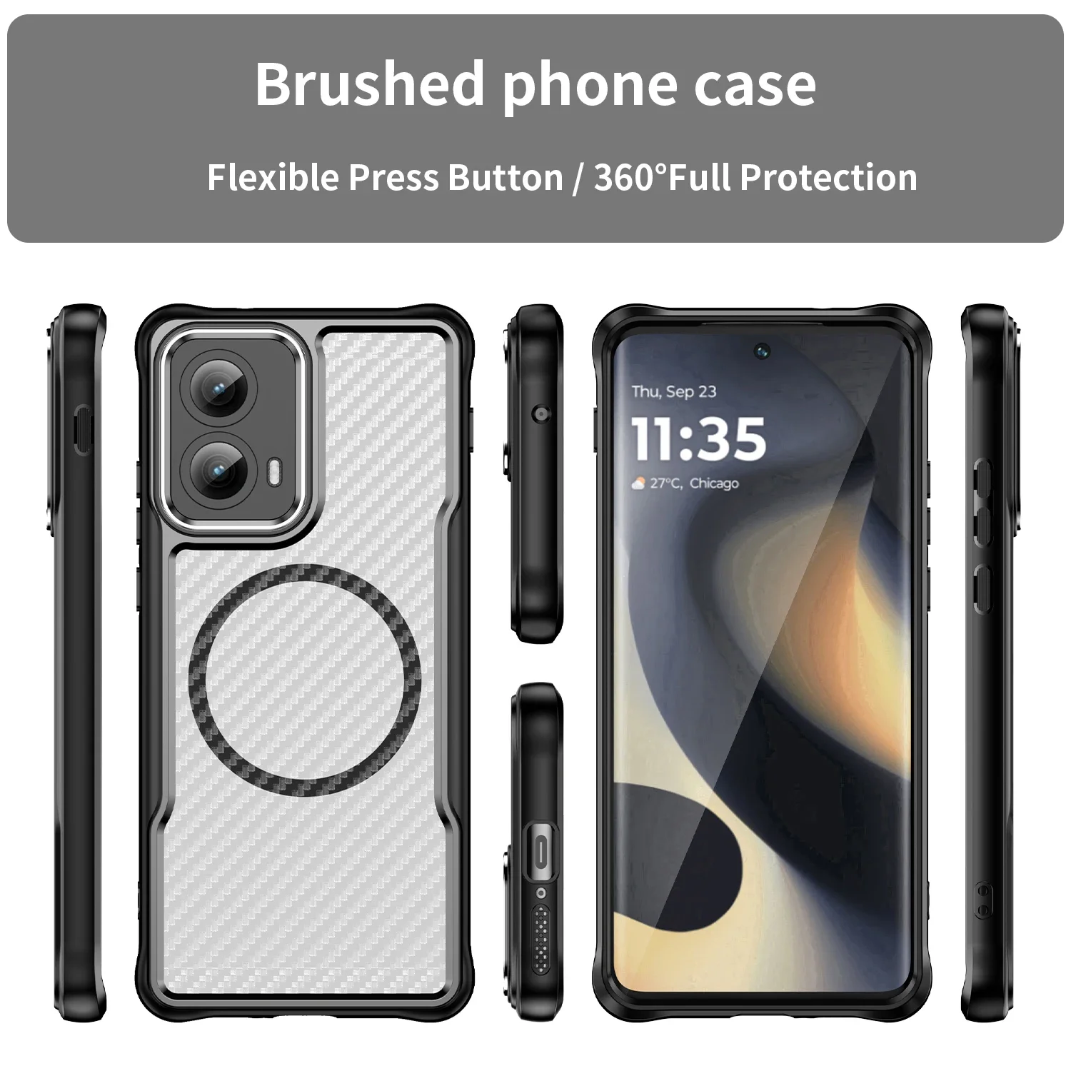 Magnetic Frosted Carbon Fiber Pattern TPU+PC Case For Motorola Moto Edge Motoedge 2024 5G ShockProof Alloy Lens Phone Cover